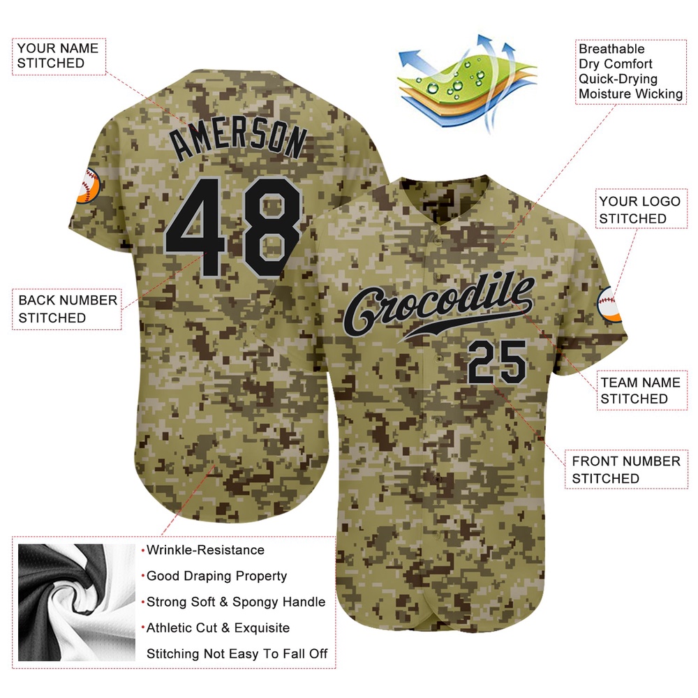 Camo Black-Gray Authentic Salute To Service Baseball Jersey, Custom Baseball Jersey, Personalized Sport Jersey