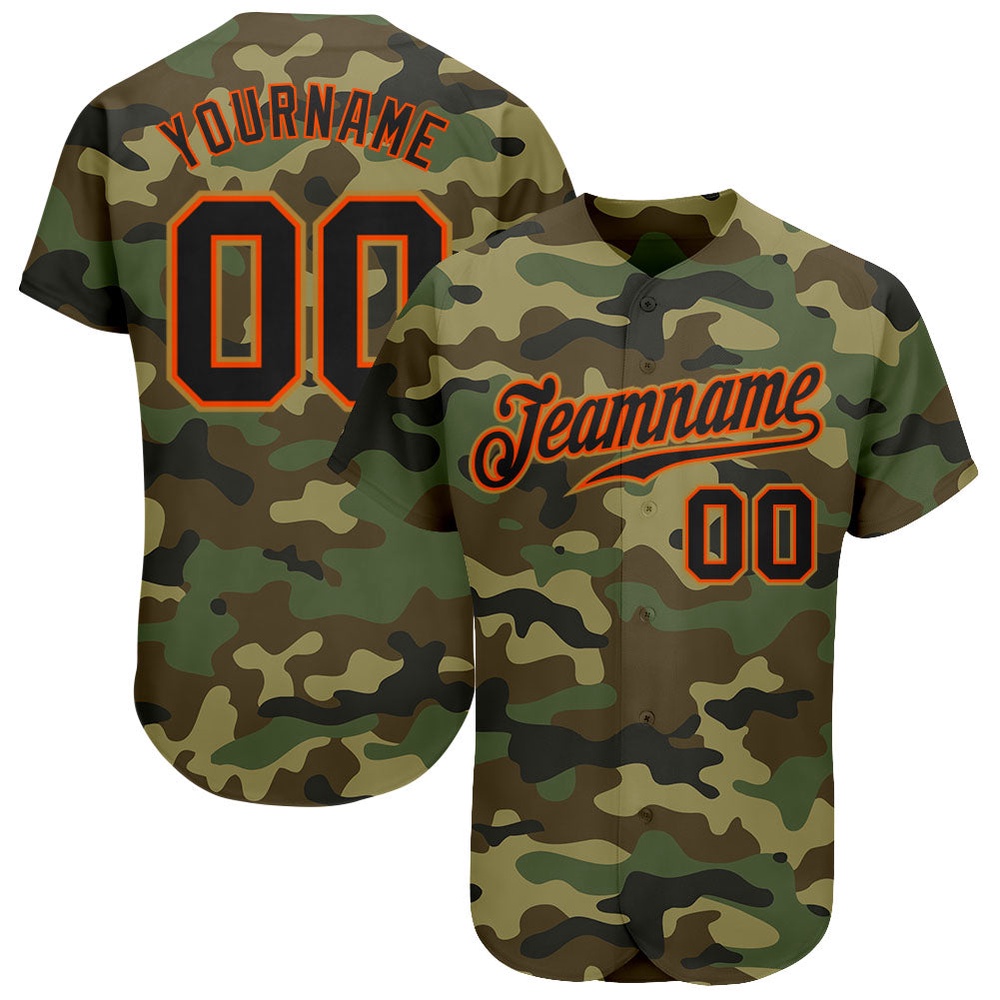 Camo Black-Orange Authentic Salute To Service Baseball Jersey, Custom Baseball Jersey, Personalized Sport Jersey