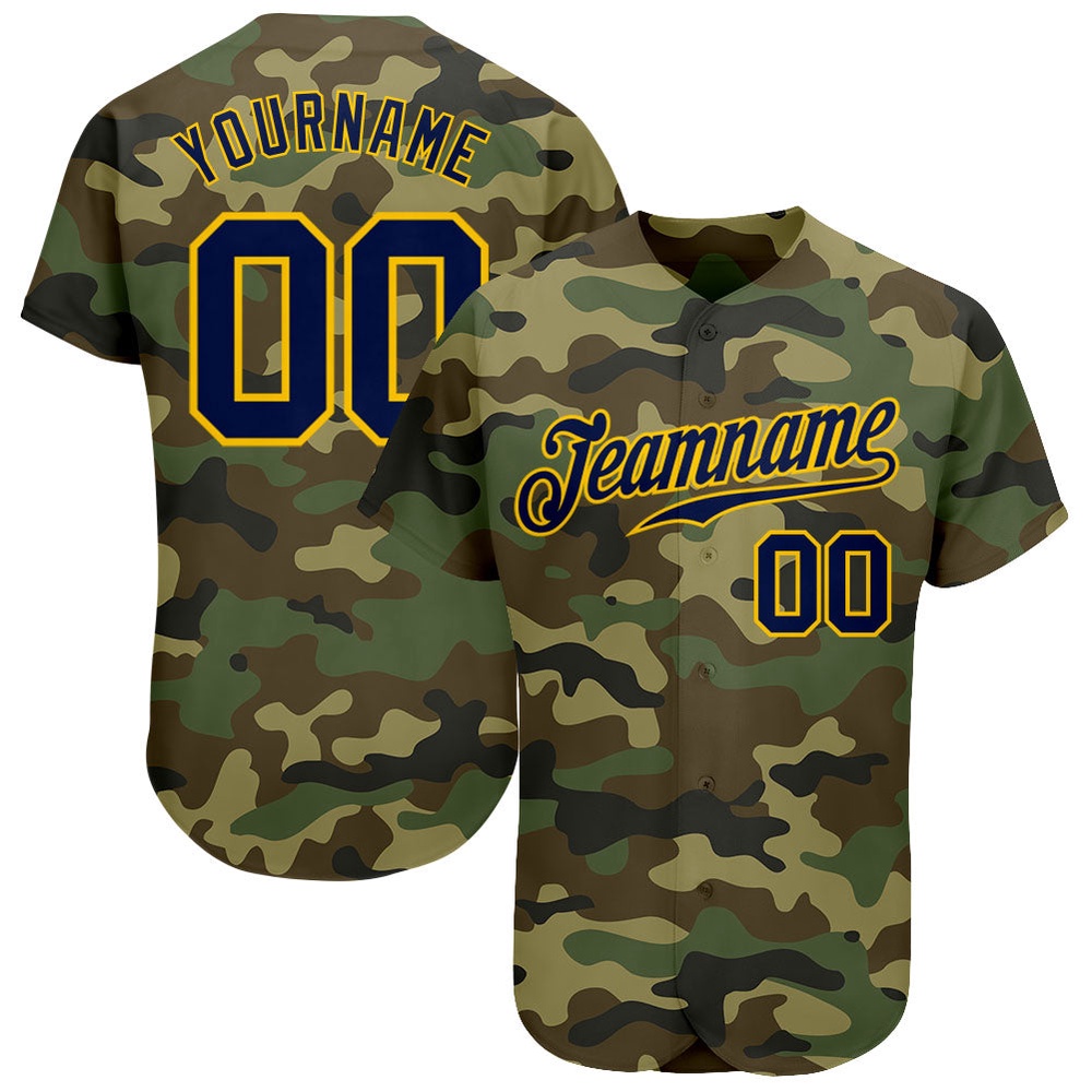 Camo Navy-Gold Authentic Salute To Service Baseball Jersey, Custom Baseball Jersey, Personalized Sport Jersey