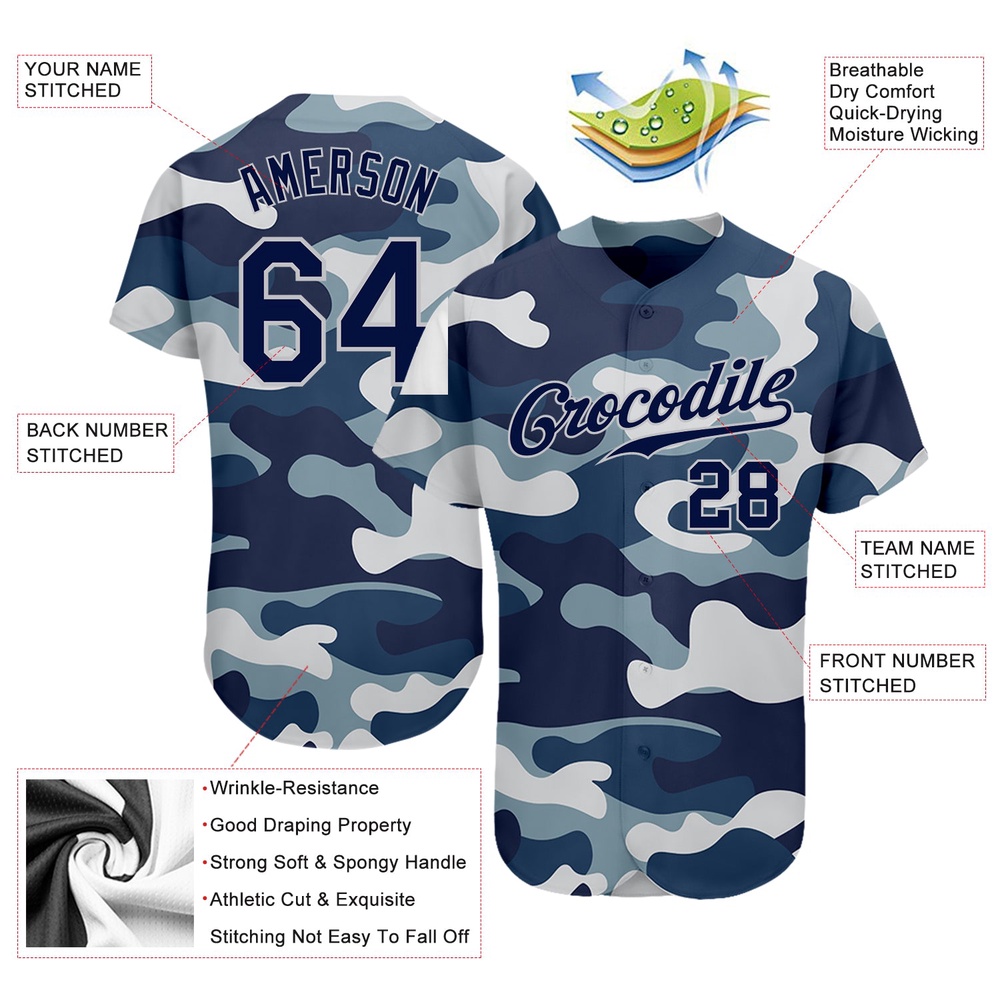 Camo Navy-Gray Authentic Salute To Service Baseball Jersey, Custom Baseball Jersey, Personalized Sport Jersey