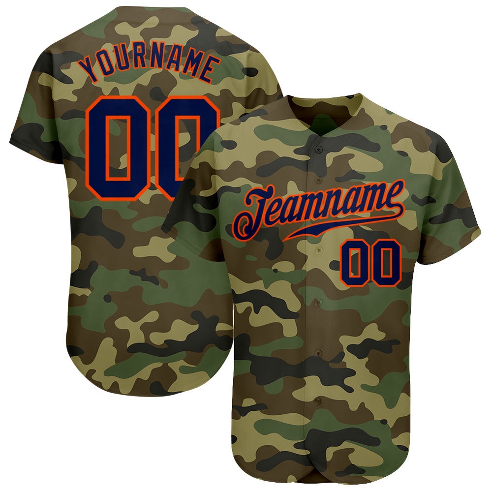 Camo Navy-Orange Authentic Salute To Service Baseball Jersey, Custom Baseball Jersey, Personalized Sport Jersey