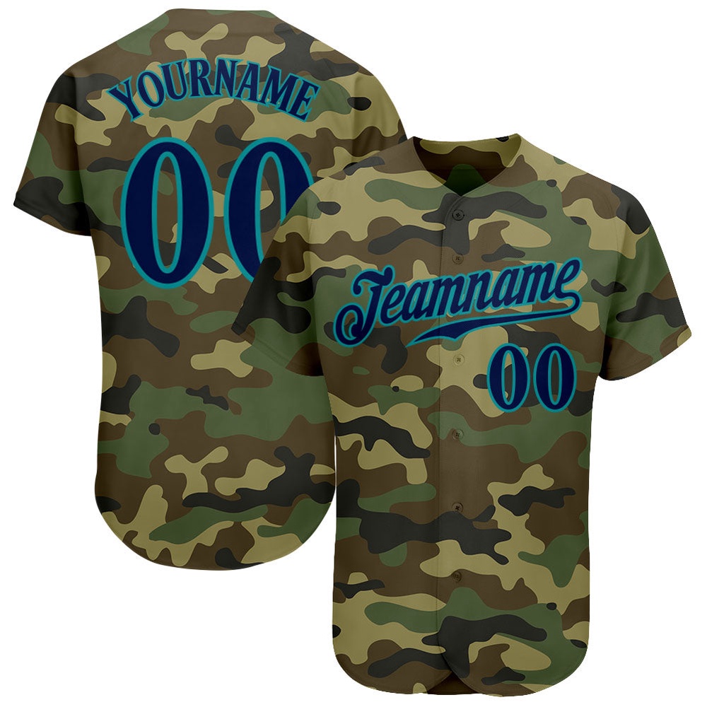 Camo Navy-Teal Authentic Salute To Service Baseball Jersey, Custom Baseball Jersey, Personalized Sport Jersey