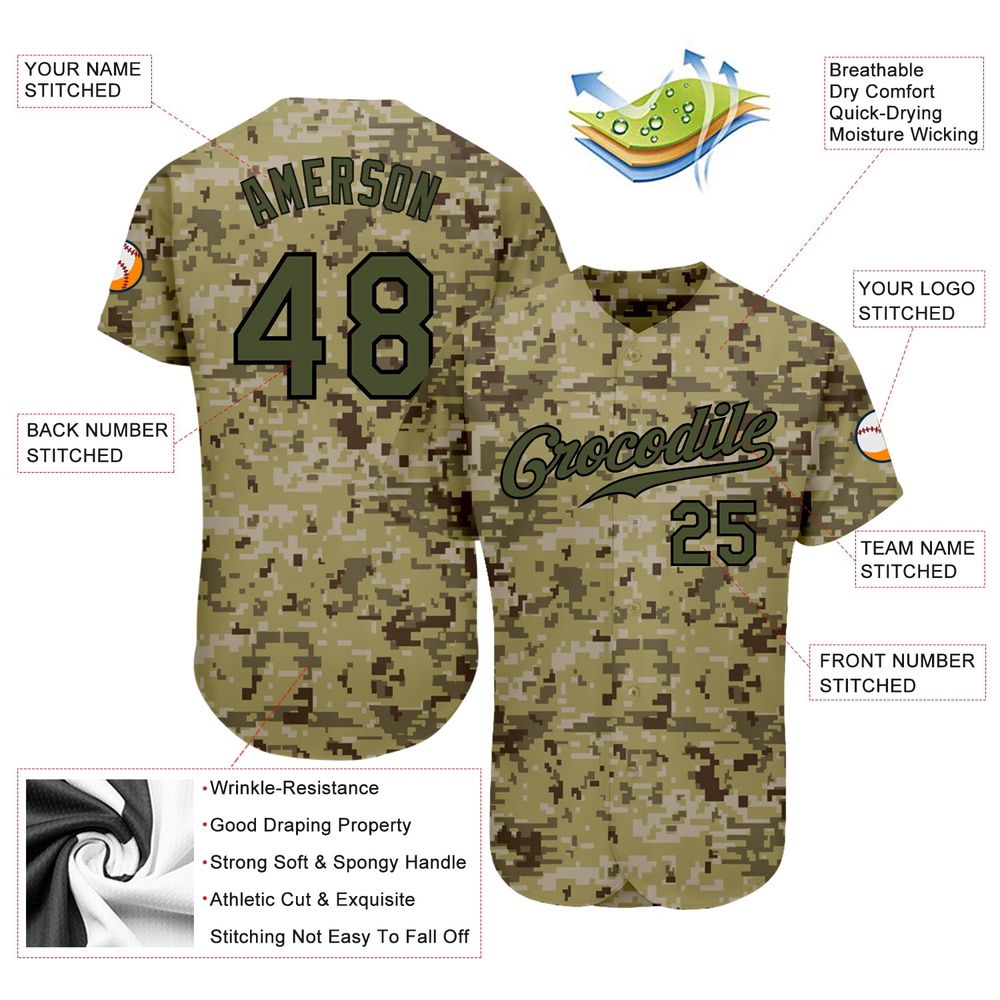Camo Olive-Black Authentic Salute To Service Baseball Jersey, Custom Baseball Jersey, Personalized Sport Jersey