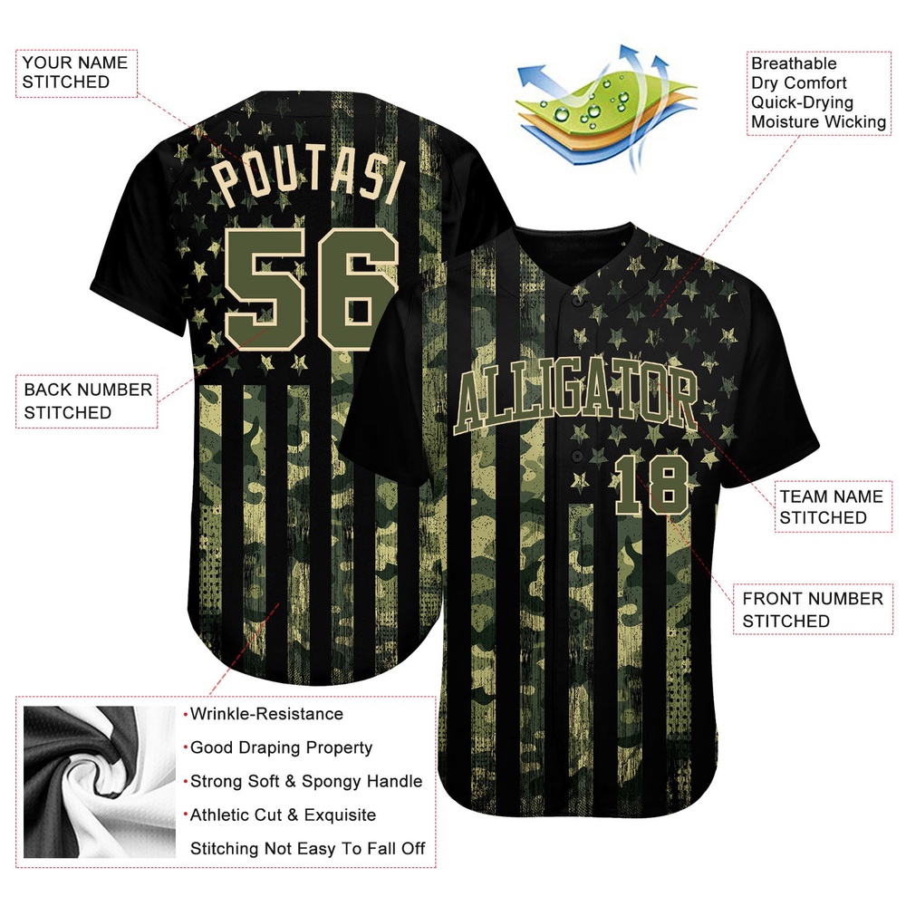 Camo Olive-Cream 3D American Flag Authentic Salute To Service Baseball Jersey, Custom Baseball Jersey, Personalized Sport Jersey