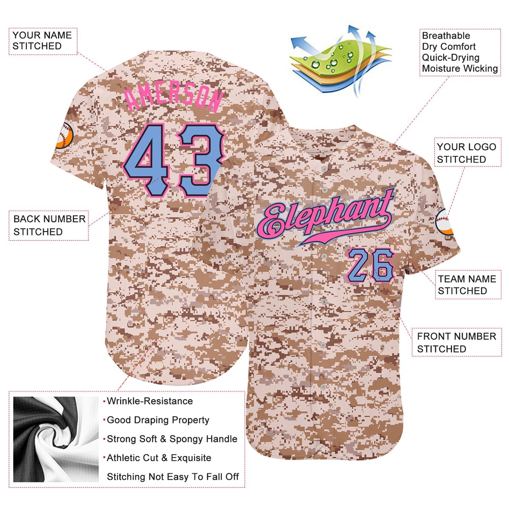 Camo Powder Blue-Pink Authentic Salute To Service Baseball Jersey, Custom Baseball Jersey, Personalized Sport Jersey