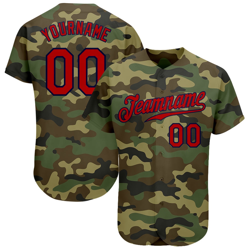 Camo Red-Navy Authentic Salute To Service Baseball Jersey, Custom Baseball Jersey, Personalized Sport Jersey