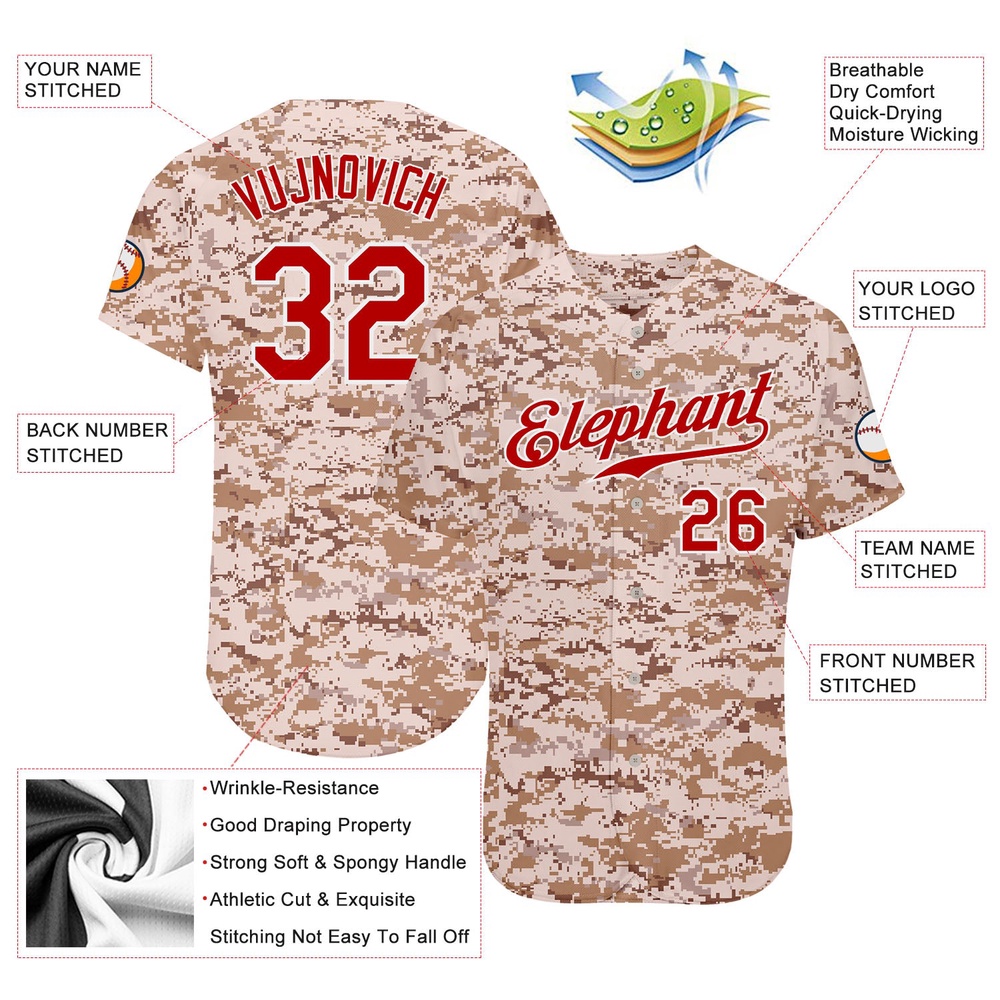 Camo Red-White Authentic Salute To Service Baseball Jersey, Custom Baseball Jersey, Personalized Sport Jersey