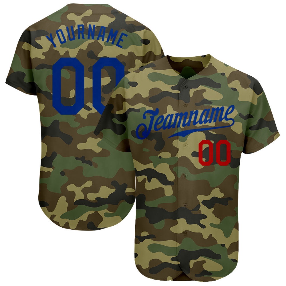 Camo Royal-Red Authentic Salute To Service Baseball Jersey, Custom Baseball Jersey, Personalized Sport Jersey