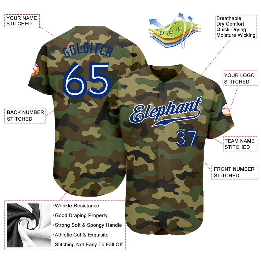 Camo Royal-White Authentic Salute To Service Baseball Jersey, Custom Baseball Jersey, Personalized Sport Jersey