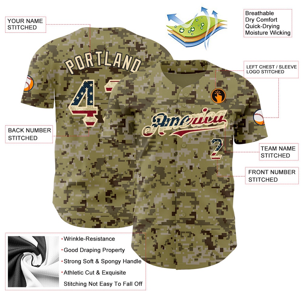 Camo Vintage USA Flag-City Cream Authentic Salute To Service Baseball Jersey, Custom Baseball Jersey, Personalized Sport Jersey