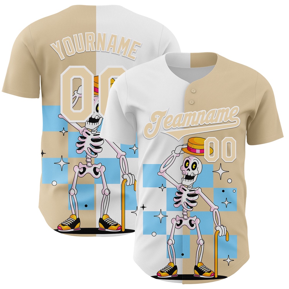 City Cream White 3D Pattern Design Rave Skeleton Authentic Baseball Jersey, Custom Baseball Jersey, Personalized Sport Jersey