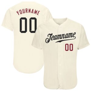 Cream Black-Crimson Authentic Baseball Jersey, Custom Baseball&hellip;