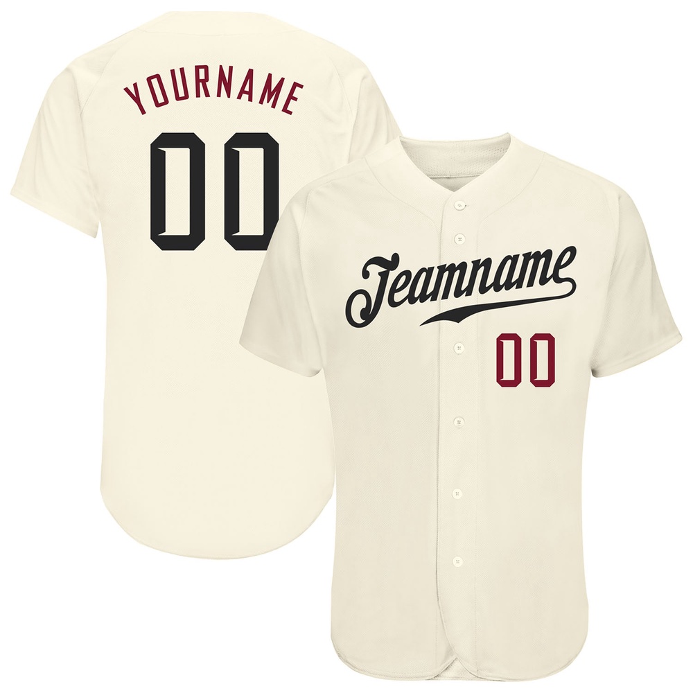 Cream Black-Crimson Authentic Baseball Jersey, Custom Baseball Jersey, Personalized Sport Jersey