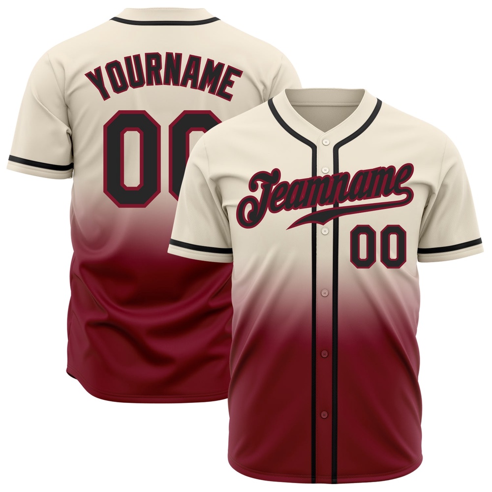 Cream Black-Crimson Authentic Fade Fashion Baseball Jersey, Custom Baseball Jersey, Personalized Sport Jersey