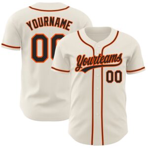 Cream Black-Orange Authentic Baseball Jersey, Custom Baseball&hellip;