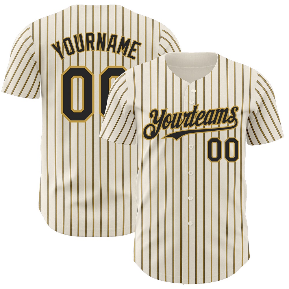 Cream (Black Old Gold Pinstripe) Black-Old Gold Authentic Baseball Jersey, Custom Baseball Jersey, Personalized Sport Jersey
