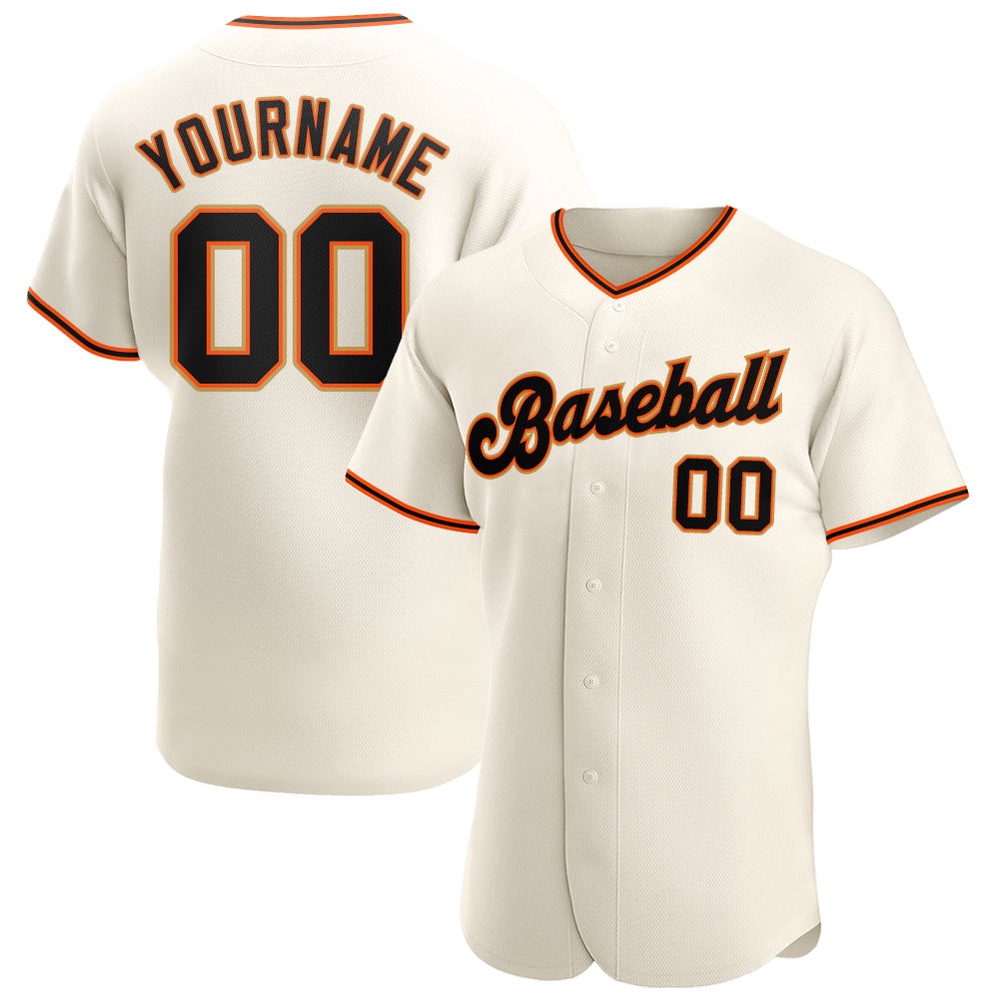 Cream Black Orange-Old Gold Authentic Baseball Jersey, Custom Baseball Jersey, Personalized Sport Jersey