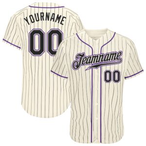 Cream Black Pinstripe Black-Purple Authentic Baseball Jersey,&hellip;