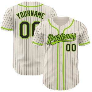 Cream Black Pinstripe Neon Green Authentic Baseball&hellip;