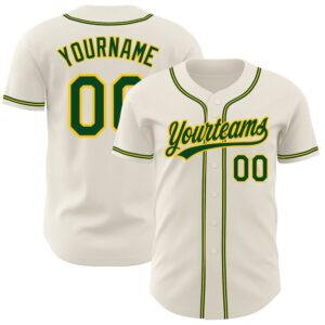 Cream Green-Gold Authentic Baseball Jersey, Custom Baseball&hellip;