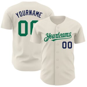 Cream Kelly Green-Navy Authentic Baseball Jersey, Custom&hellip;