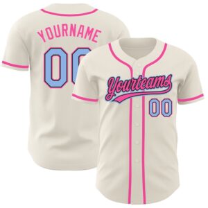 Cream Light Blue Black-Pink Authentic Baseball Jersey,&hellip;
