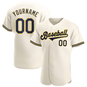 Cream Navy-Gold Authentic Baseball Jersey, Custom Baseball&hellip;