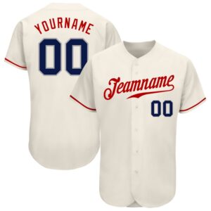 Cream Navy-Red Authentic Baseball Jersey, Custom Baseball&hellip;
