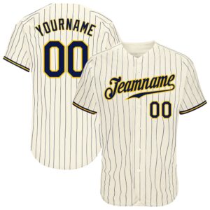 Cream Navy Pinstripe Navy-Gold Authentic Baseball Jersey,&hellip;