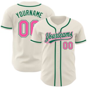 Cream Pink-Kelly Green Authentic Baseball Jersey, Custom&hellip;