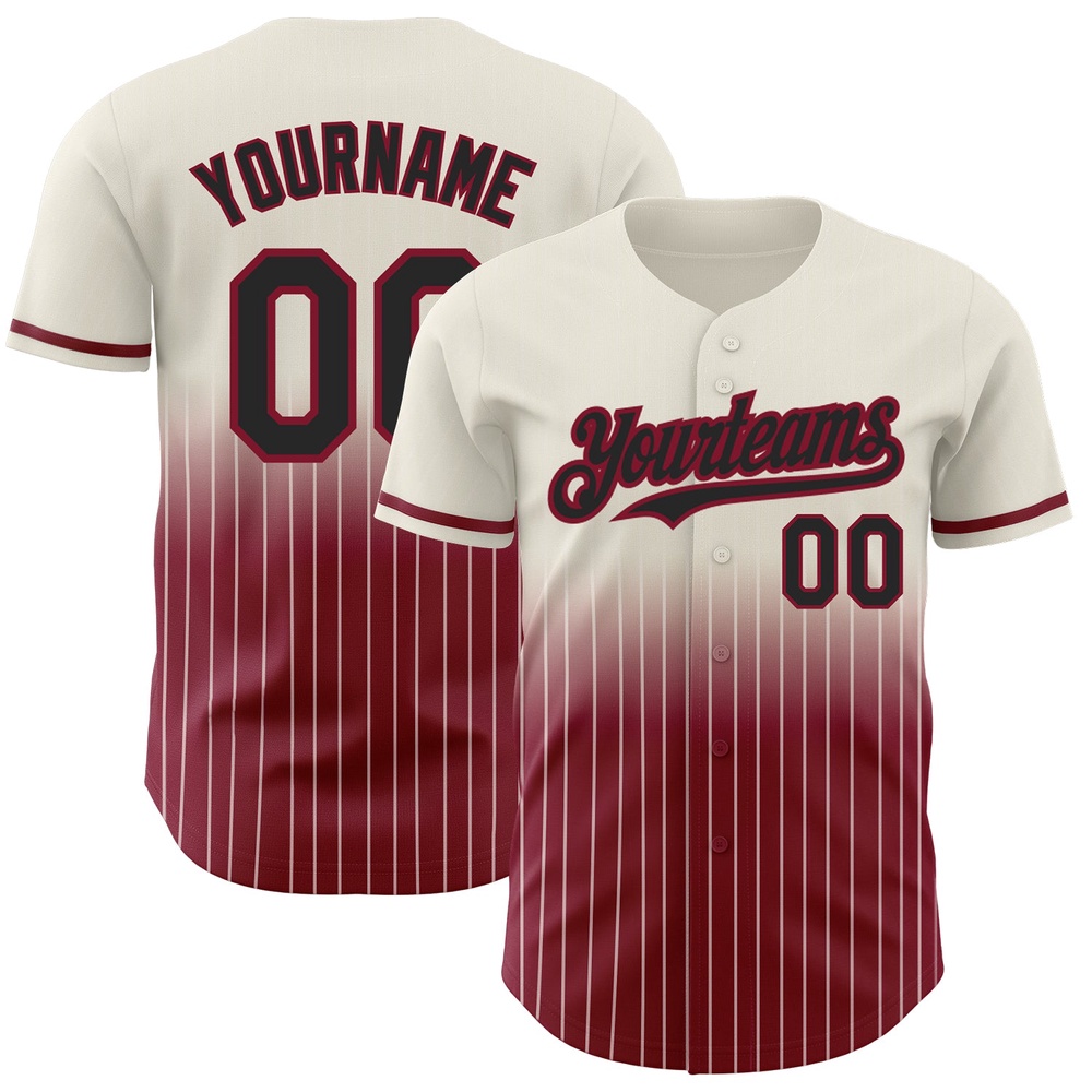 Cream Pinstripe Black-Crimson Authentic Fade Fashion Baseball Jersey, Custom Baseball Jersey, Personalized Sport Jersey