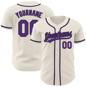 Cream Purple-Black Authentic Baseball Jersey, Custom Baseball&hellip;