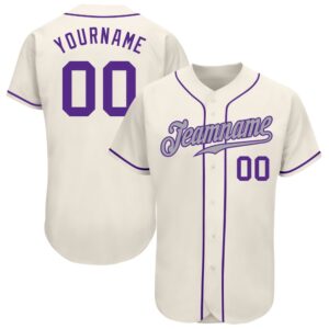 Cream Purple-Gray Authentic Baseball Jersey, Custom Baseball&hellip;