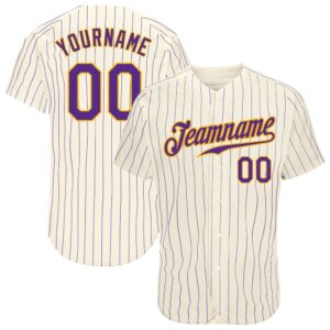 Cream Purple Pinstripe Purple-Gold Authentic Baseball Jersey,&hellip;