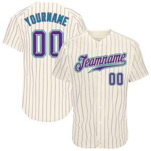 Cream Purple Pinstripe Purple-Teal Authentic Baseball Jersey,&hellip;