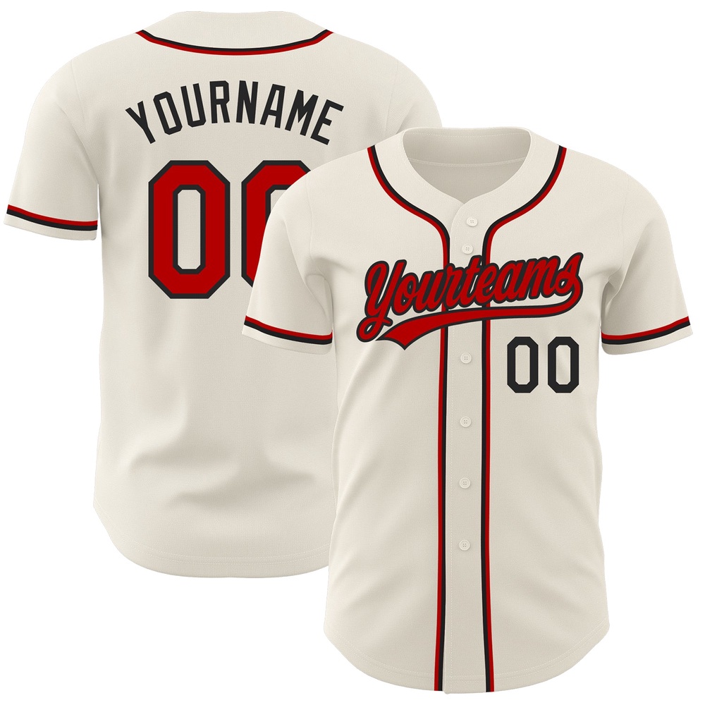 Cream Red-Black Authentic Baseball Jersey, Custom Baseball Jersey, Personalized Sport Jersey