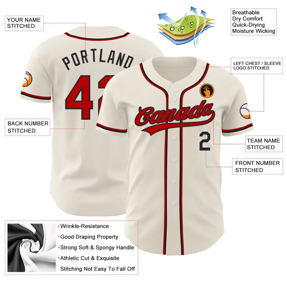 Cream Red-Black Authentic Baseball Jersey, Custom Baseball Jersey, Personalized Sport Jersey