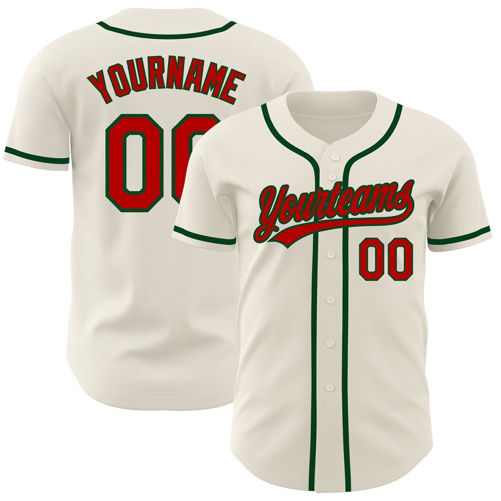 Cream Red-Green Authentic Baseball Jersey, Custom Baseball Jersey, Personalized Sport Jersey