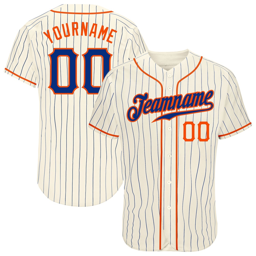 Cream Royal Pinstripe Royal-Orange Authentic Baseball Jersey, Custom Baseball Jersey, Personalized Sport Jersey