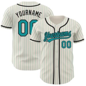 Cream Teal Pinstripe Black Authentic Baseball Jersey,&hellip;