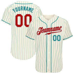 Cream Teal Pinstripe Red Teal-Gray Authentic Baseball&hellip;