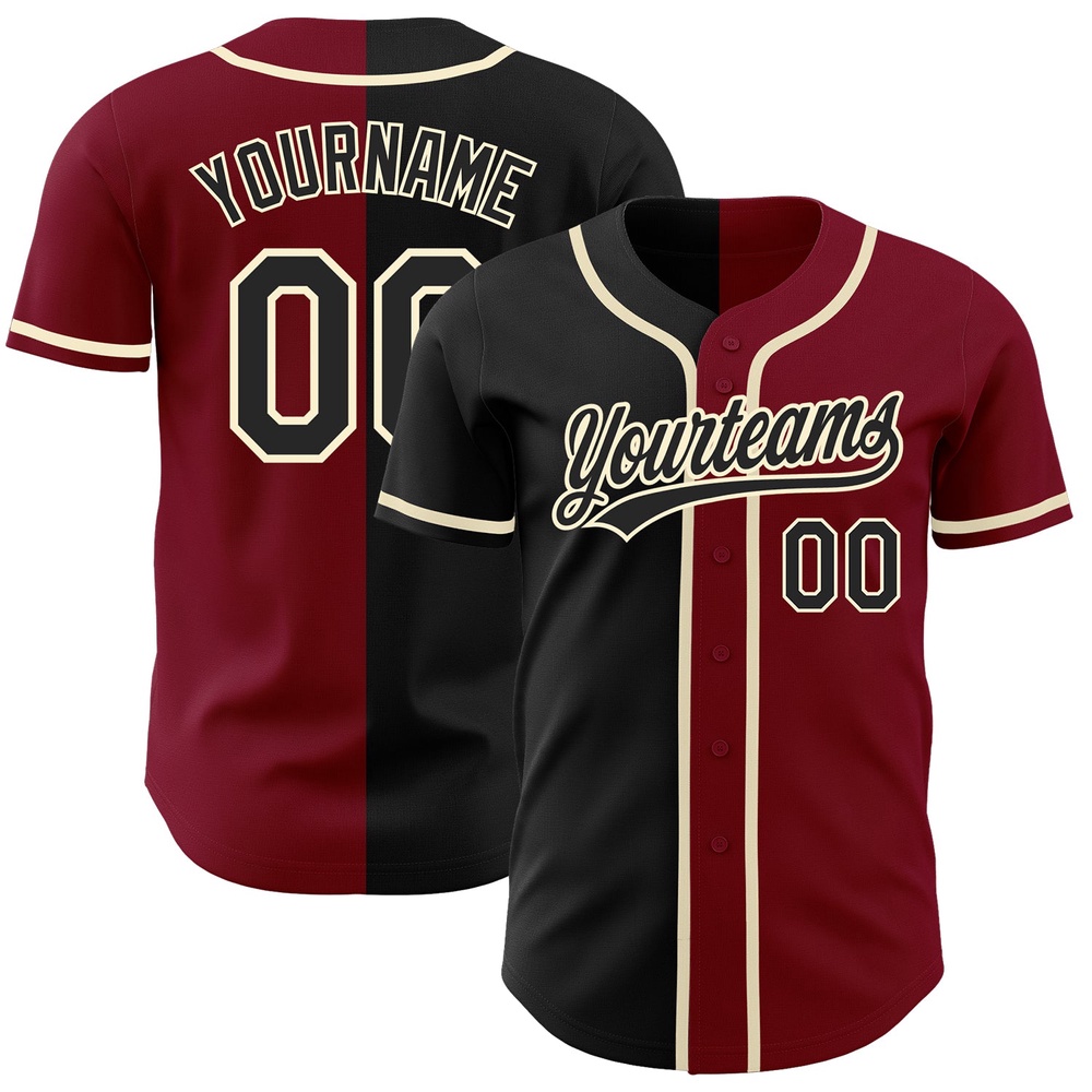Crimson Black-Cream Authentic Split Fashion Baseball Jersey, Custom Baseball Jersey, Personalized Sport Jersey