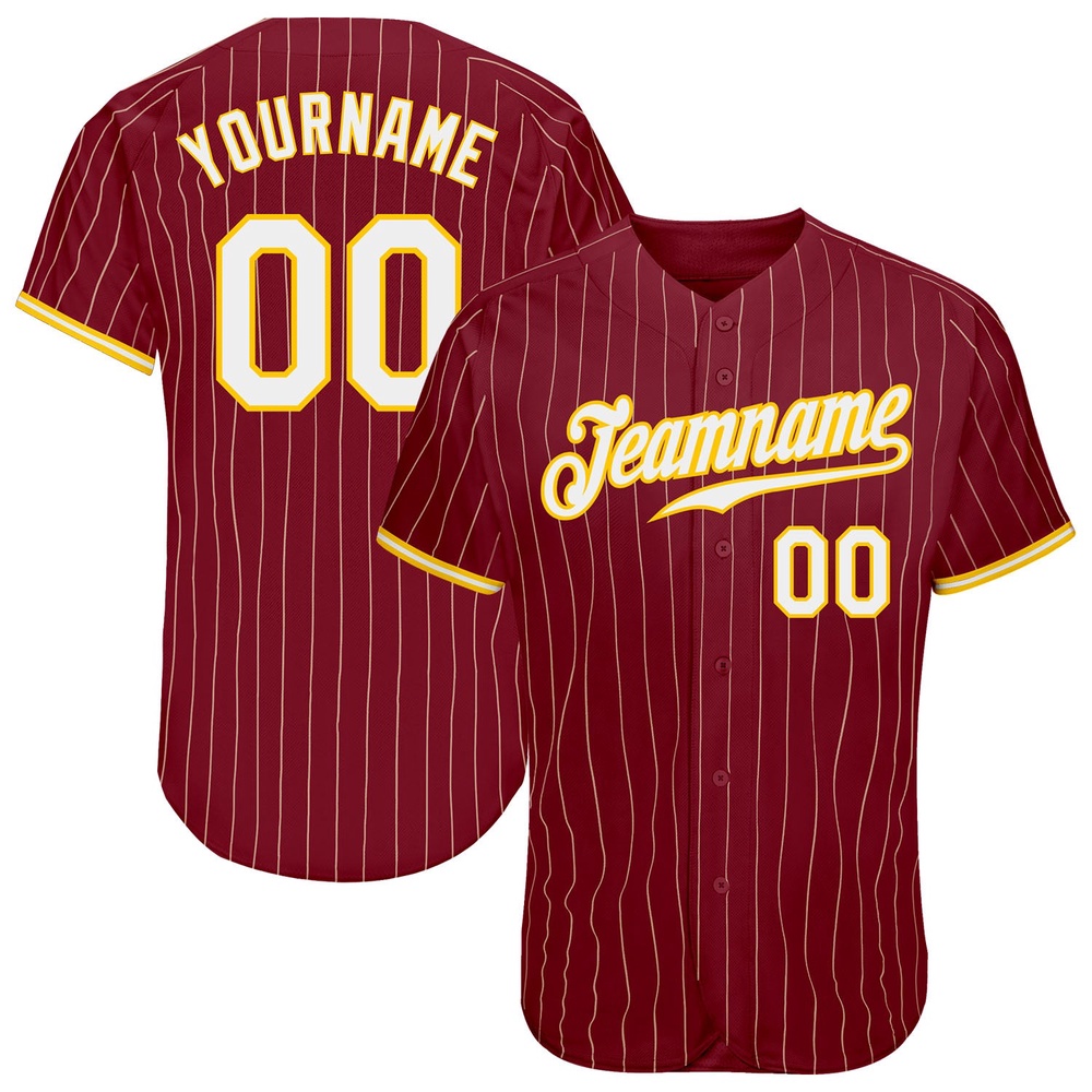 Crimson Cream Pinstripe Gold-White Authentic Baseball Jersey, Custom Baseball Jersey, Personalized Sport Jersey