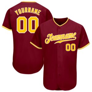 Crimson Gold-White Authentic Baseball Jersey, Custom Baseball&hellip;