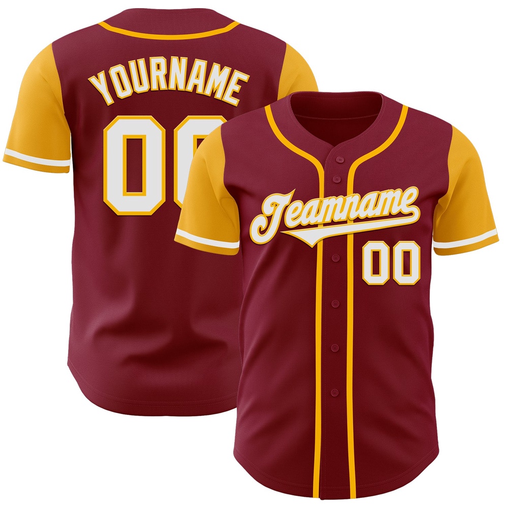 Crimson White-Gold Authentic Two Tone Baseball Jersey, Custom Baseball Jersey, Personalized Sport Jersey