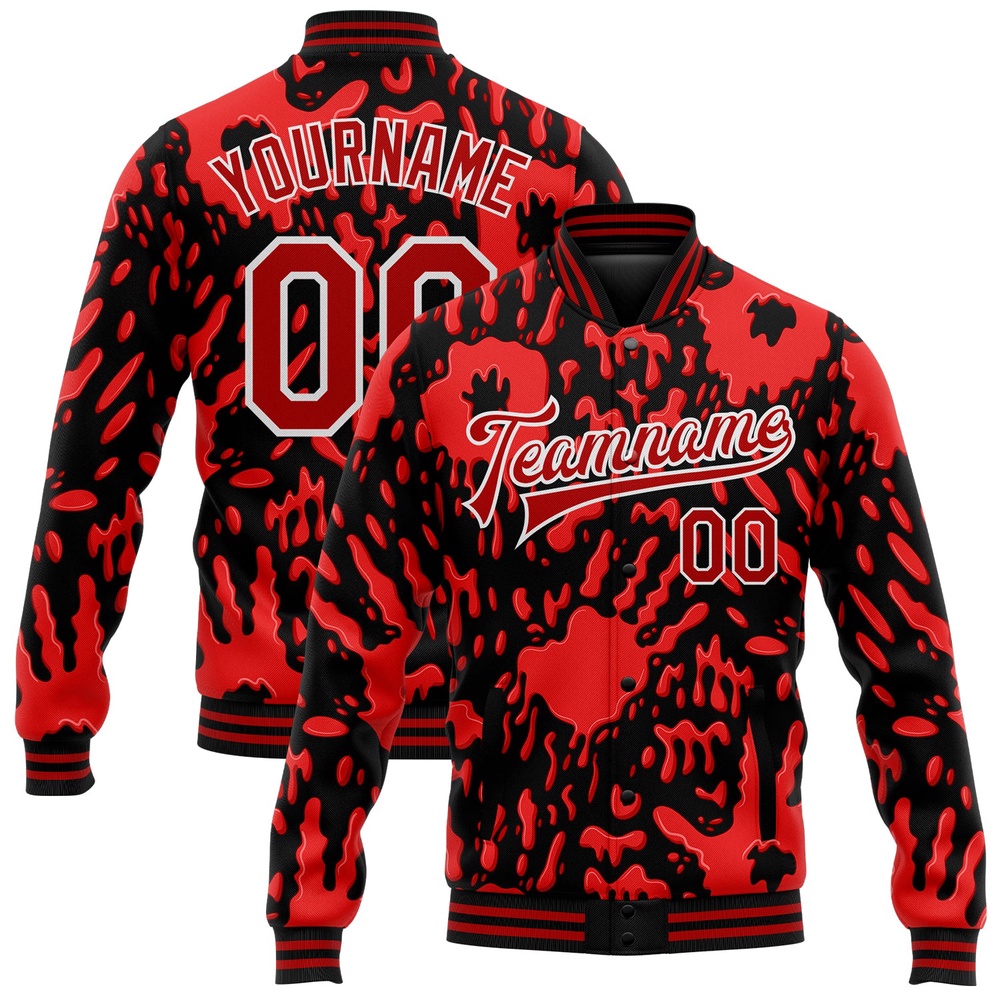 Custom Graffiti Pattern Red White Hand Painted Blood Handprint 3D Bomber Full Snap Baseball Jacket, Custom Team Jacket