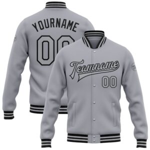 Custom Gray Black Bomber Full Snap Baseball&hellip;