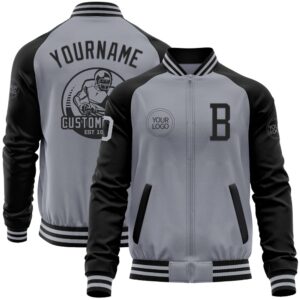 Custom Gray Black Bomber Varsity Baseball Jacket,&hellip;