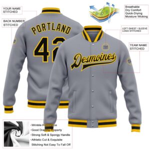 Custom Gray Black Gold Bomber Full Snap Baseball Jacket Custom Team Jacket 2 ztfvu9.jpg
