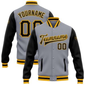Custom Gray Black Gold Bomber Full Snap&hellip;
